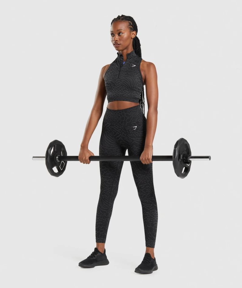 Women's Gymshark Adapt Animal Seamless 1/2 Zip Cropped Tops Black | NZ 7RPNHQ